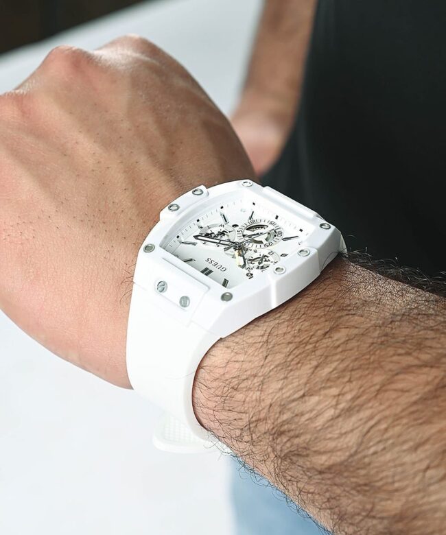 Guess Silicone Skeleton Watch white https://watchstoreindia.com/Shop/guess-silicone-skeleton-watch/