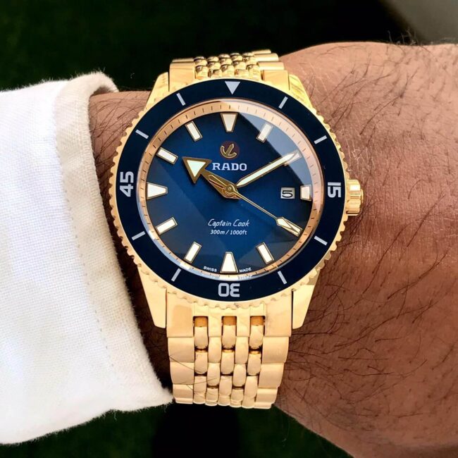 Rado Captain Cook 42MM blue dial in gold https://watchstoreindia.com/Shop/rado-captain-cook-42mm/