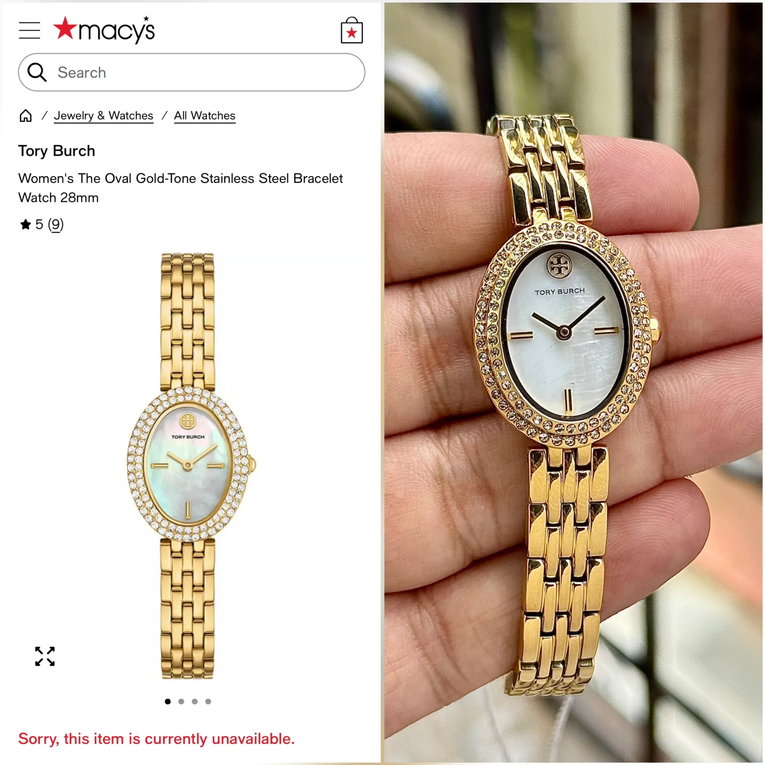 TORY BURCH THE OVAL GOLD TONE QUARTZ MOVEMENT - Image 3