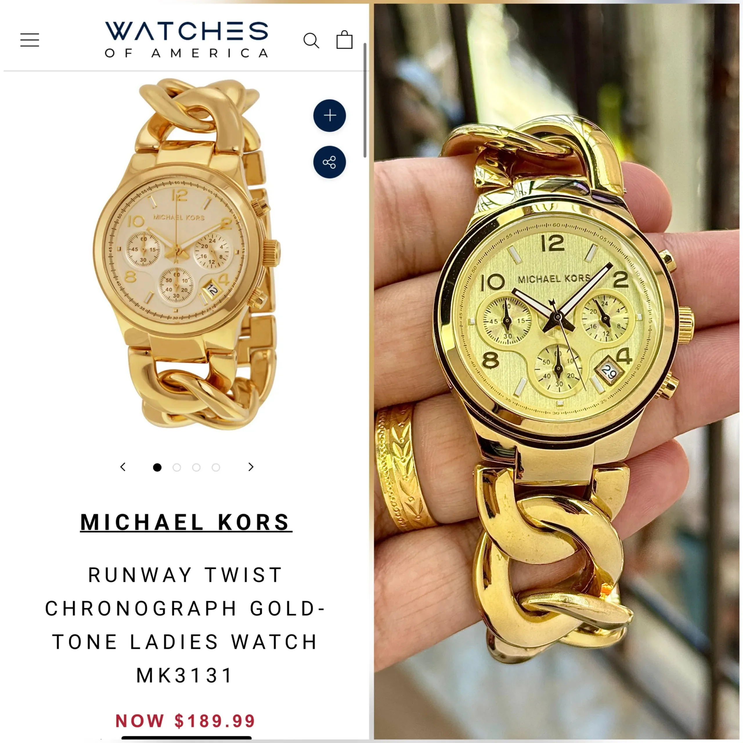 MICHAEL KORS MK3131 CHAIN-LINK GOLD TONE - Image 3