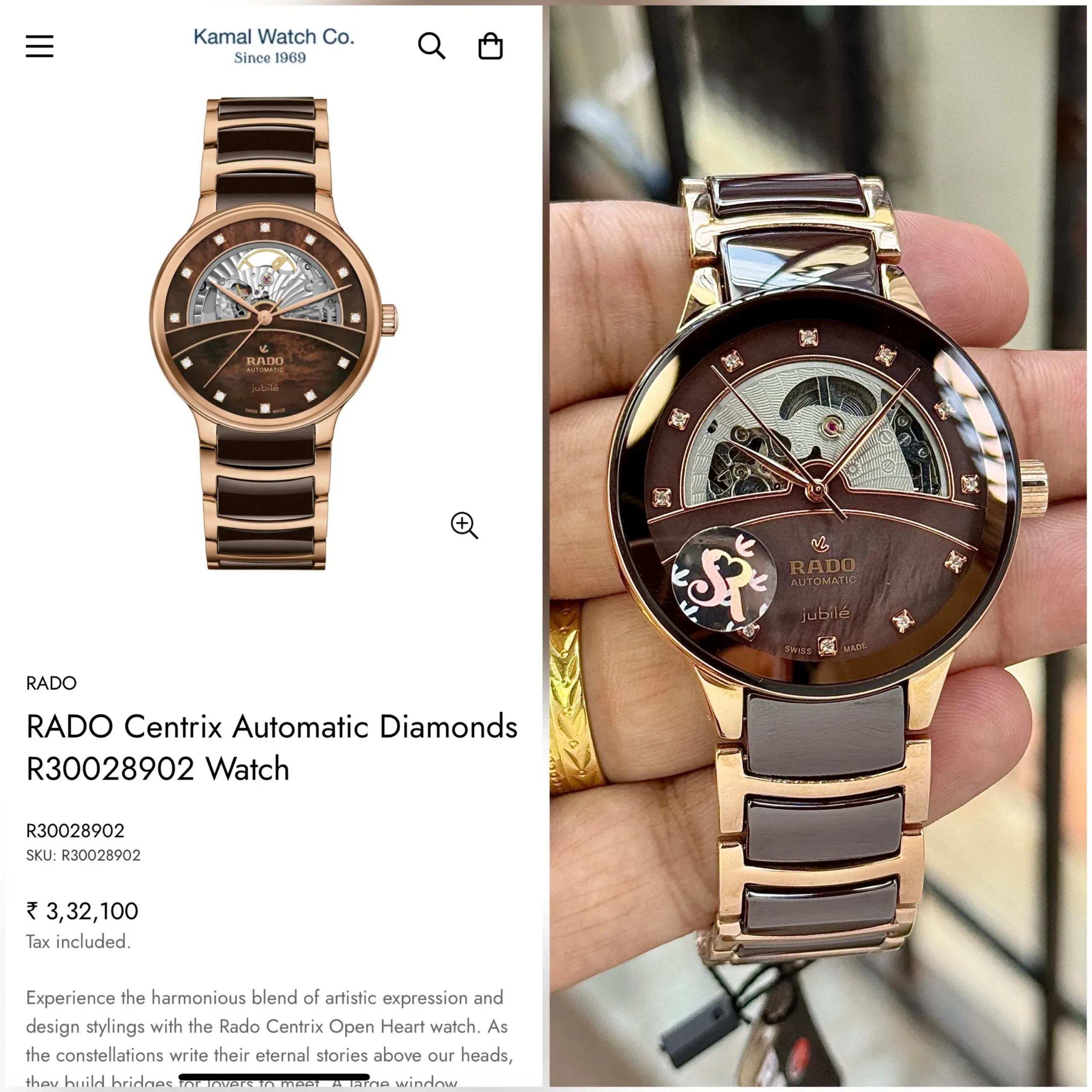 RADO CENTRIX OPEN HEART AUTOMATIC BROWN DIAL - Image 3