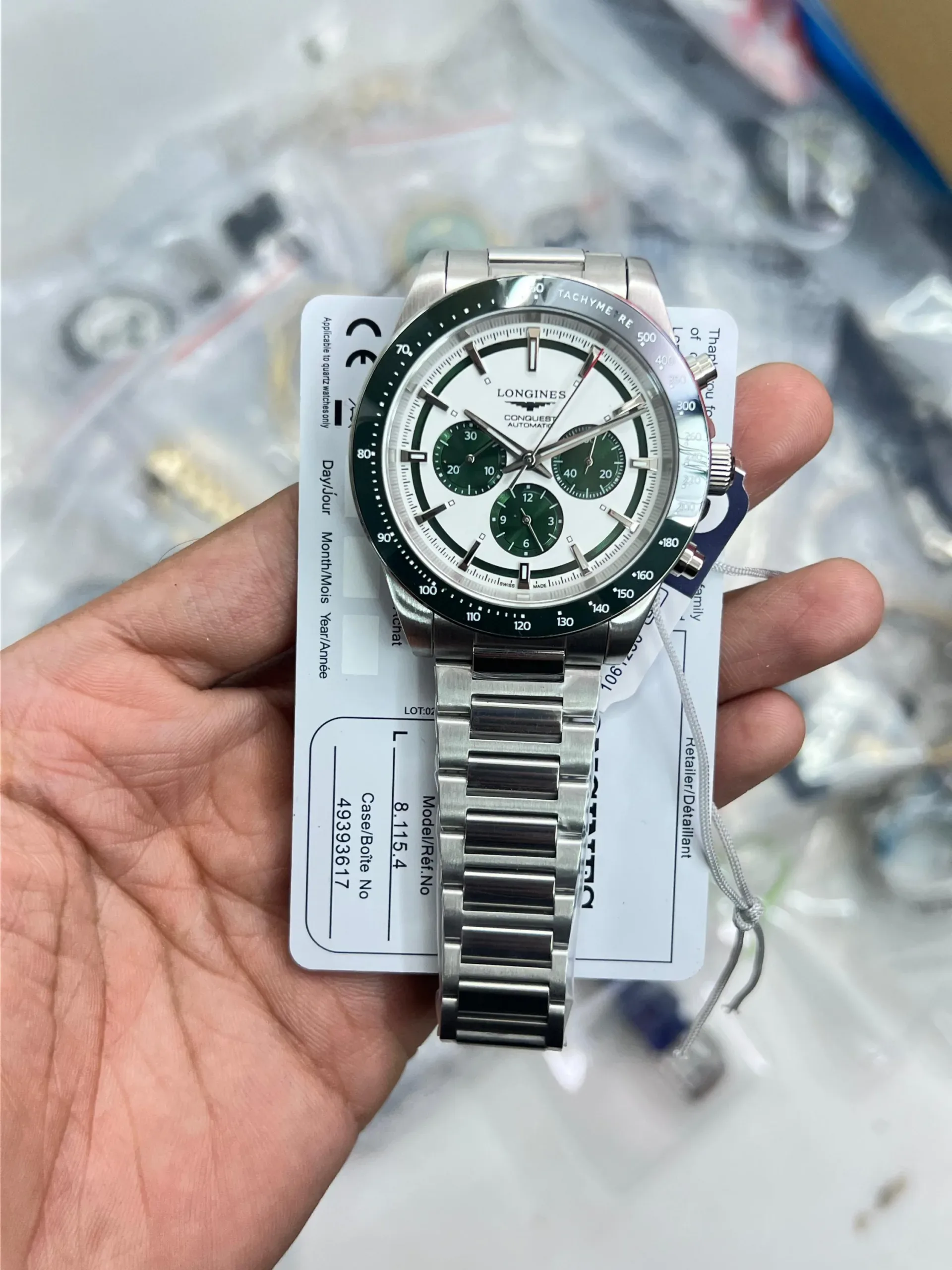 LONGINES CONQUEST CHRONOGRAPH AUTOMATIC WHITE & GREEN DIAL - Image 6