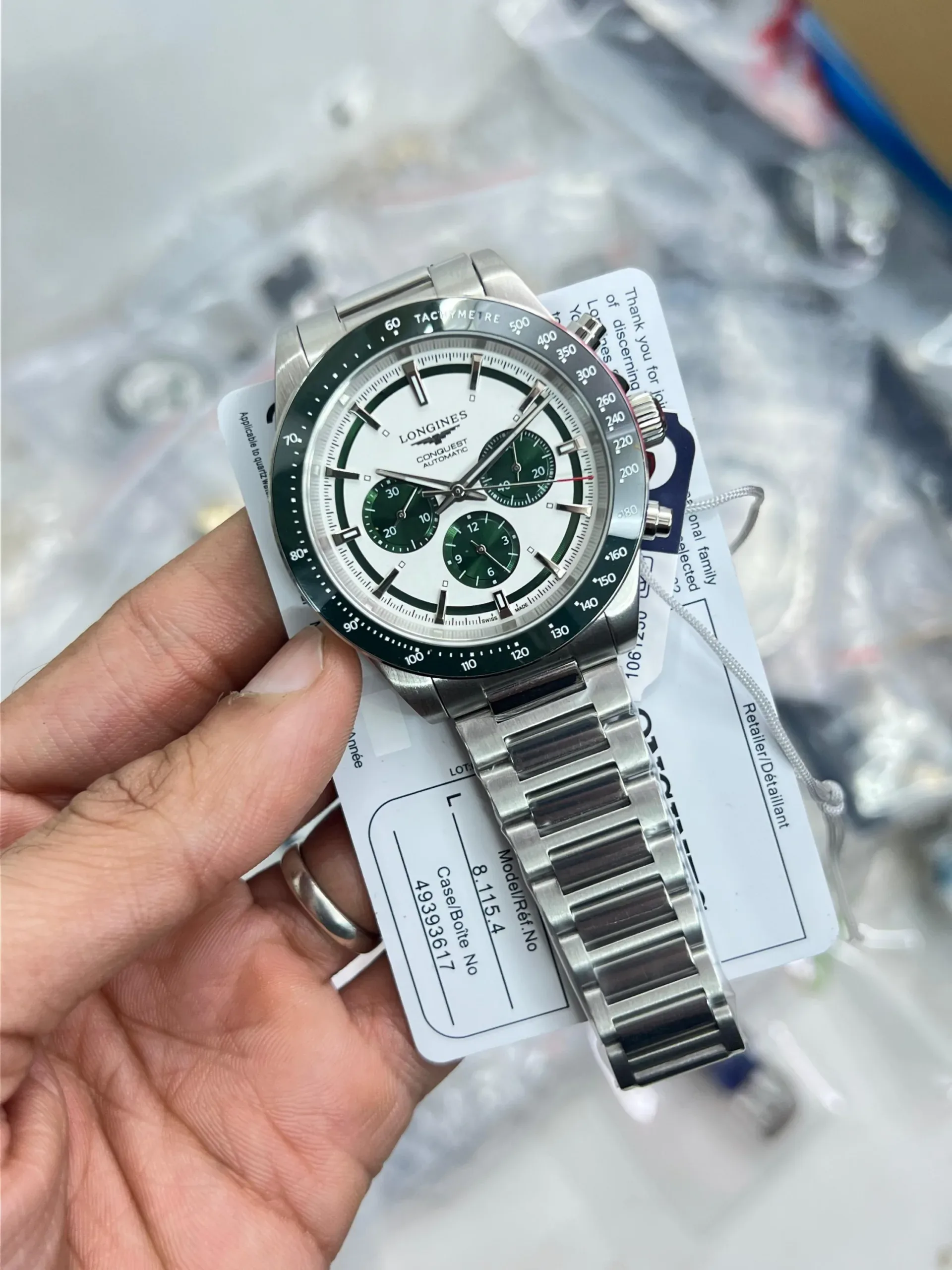 LONGINES CONQUEST CHRONOGRAPH AUTOMATIC WHITE & GREEN DIAL - Image 4