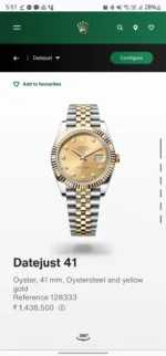 ROLEX DATEJUST 7AA PREMIUM AUTOMATIC SILVER GOLD