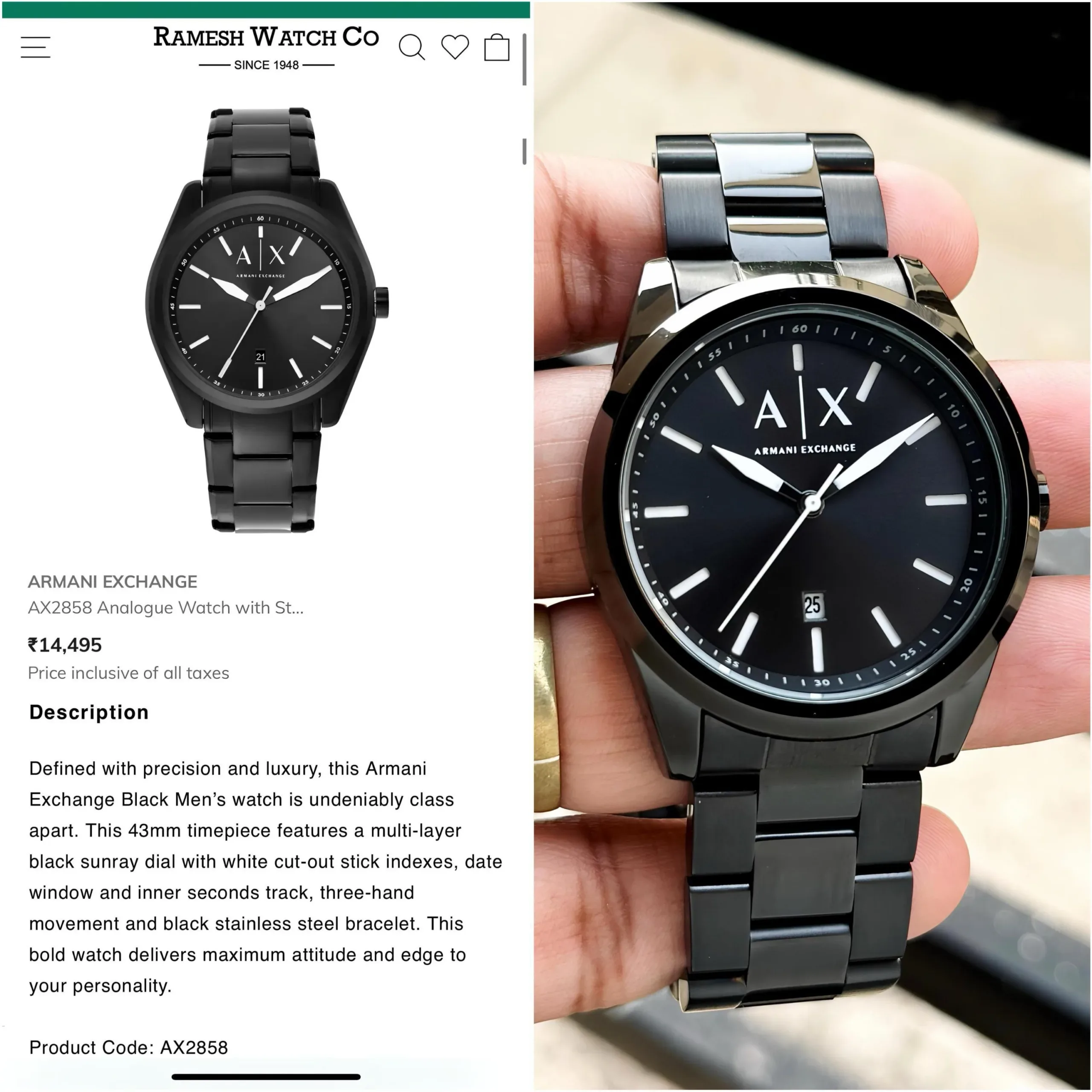 ARMANI EXCHANGE AX2858 7AA PREMIUM BLACK - Image 3