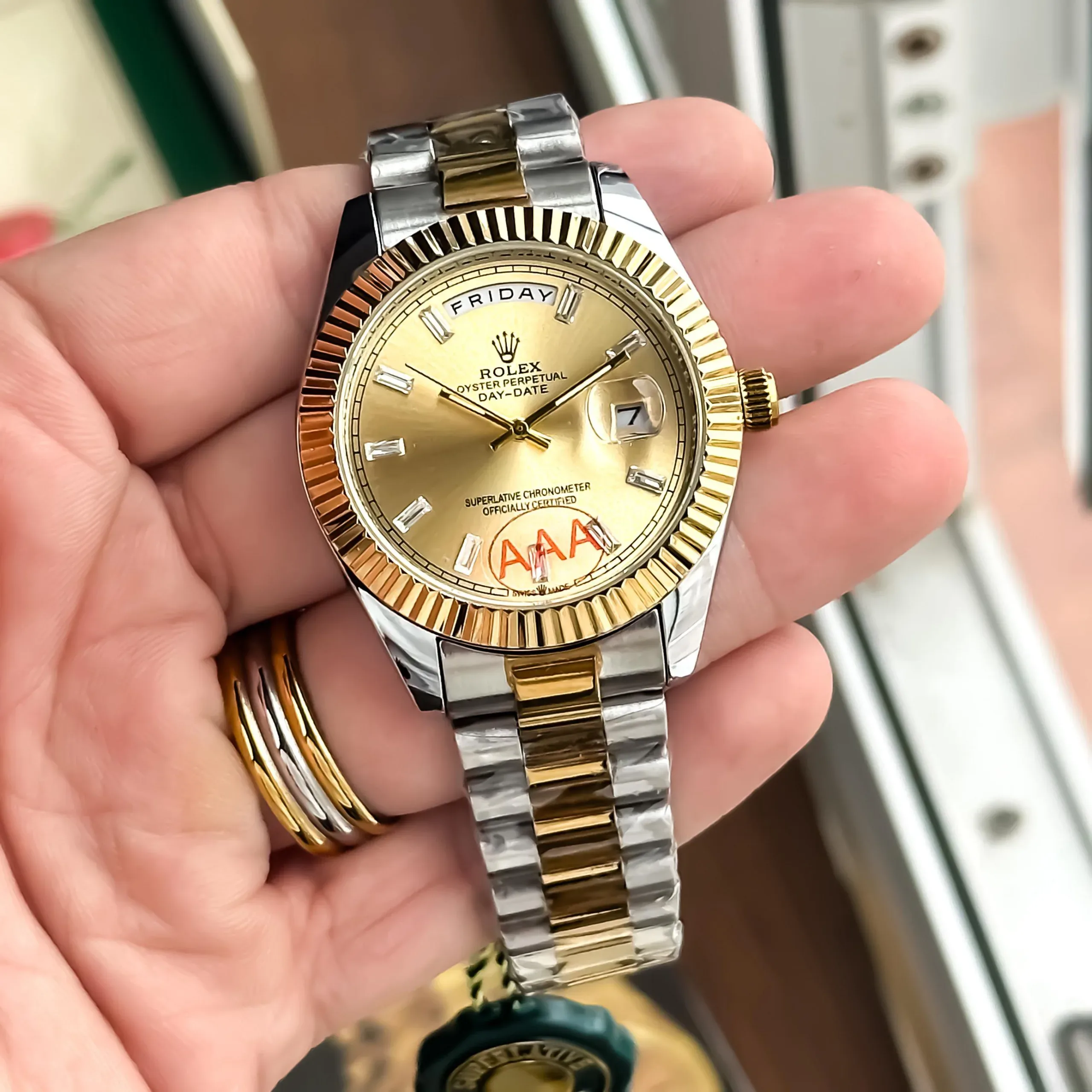 2025/10/1000049740-jpg.webp ROLEX DAY-DATE CLASSIC 7A ORIGINAL GOLDEN DIAL - Image 1
