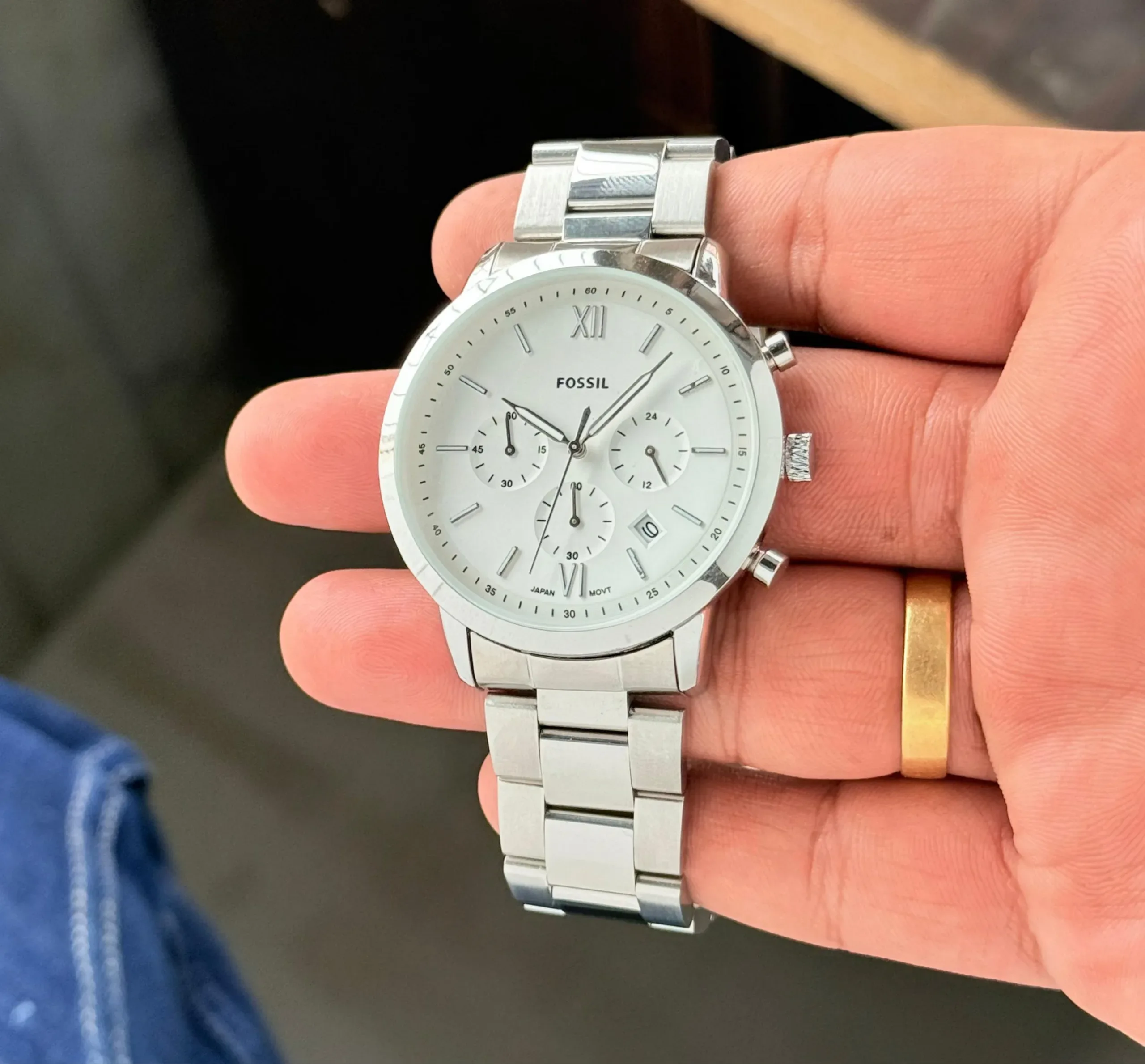 FOSSIL SLIM NEUTRA CHRONOGRAPH WHITE DIAL - Image 1