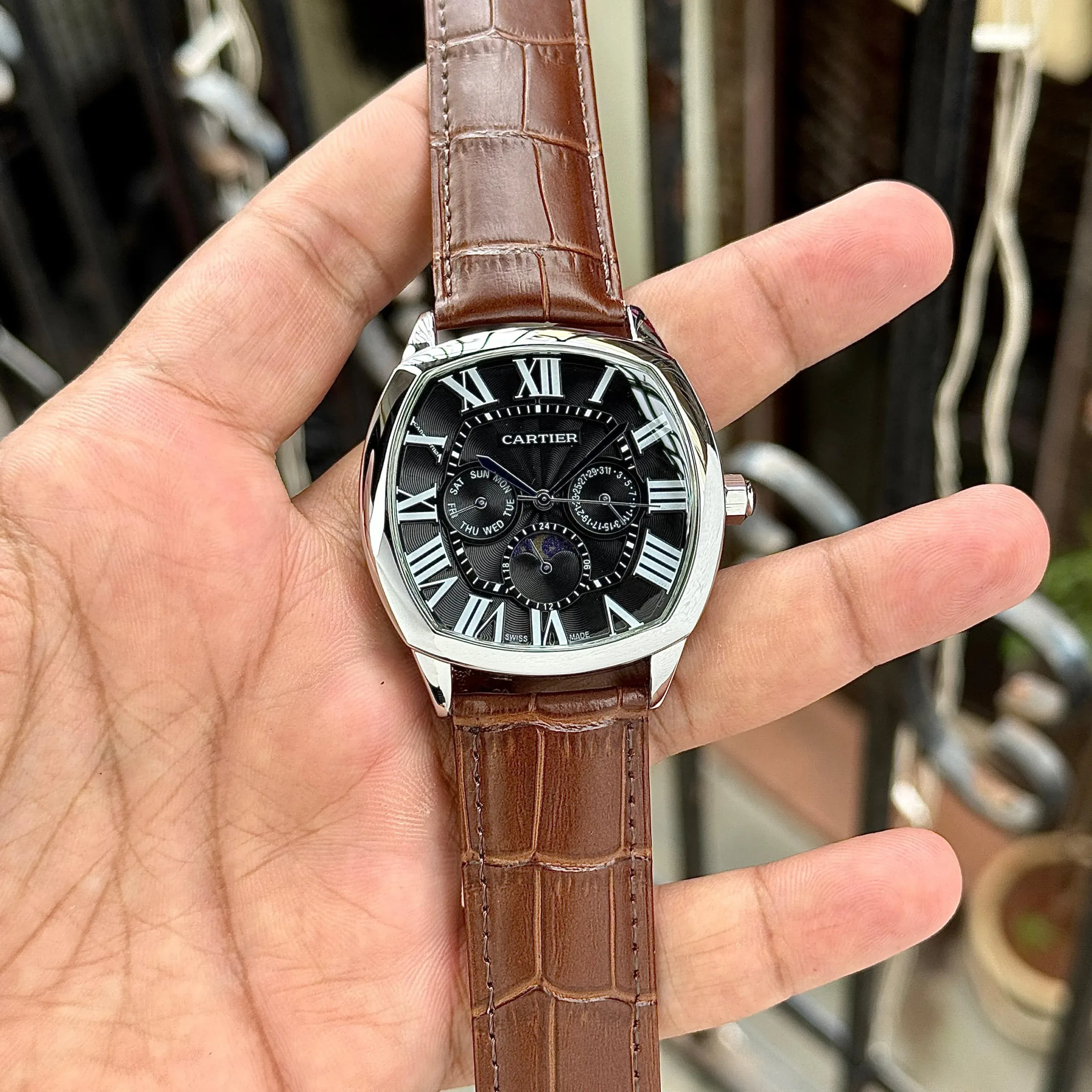 CARTIER DRIVE MOON STAINLESS STEEL BLACK ROMAN DIAL - Image 2