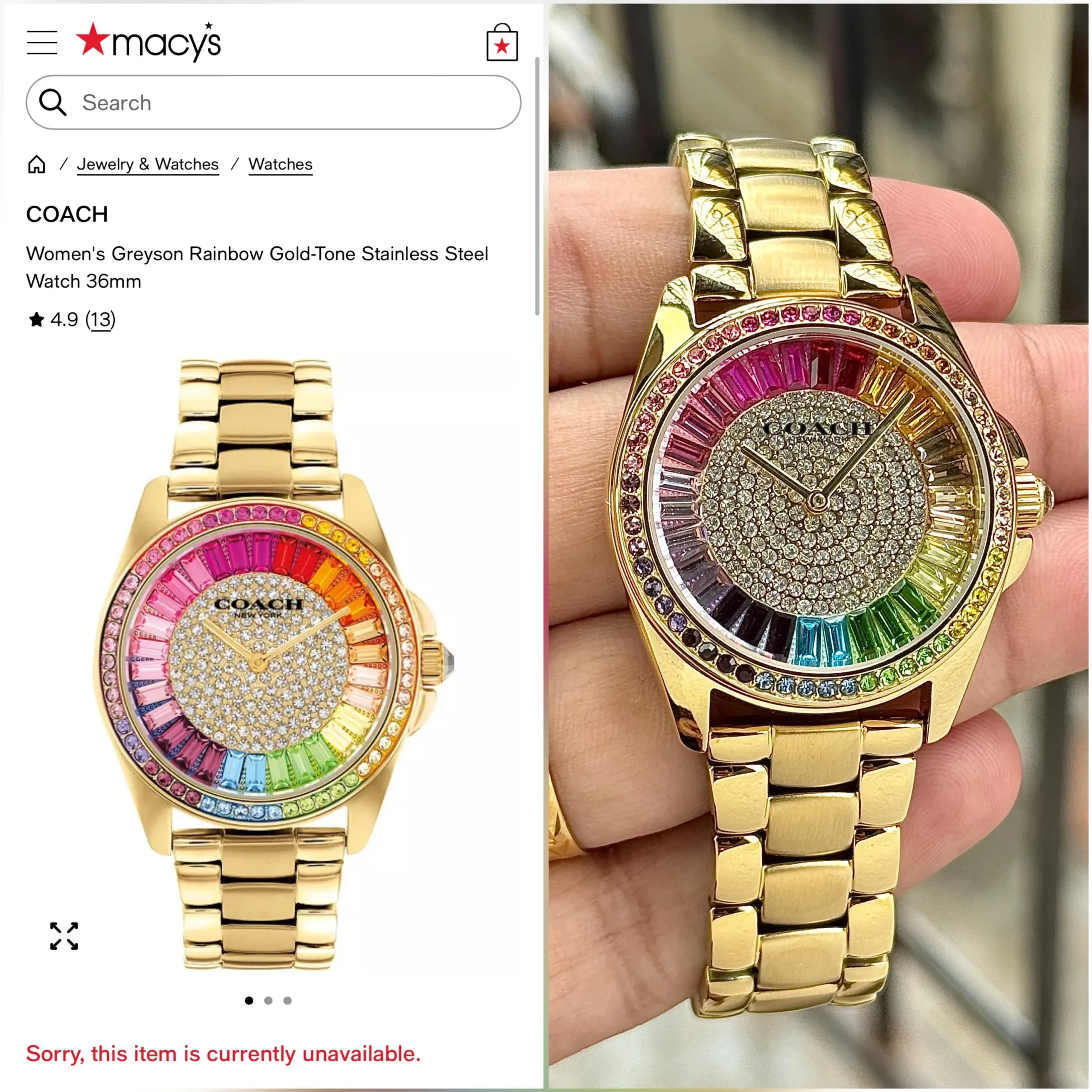 COACH GREYSON RAINBOW CRYSTAL DIAL STAINLESS STEEL - Image 3