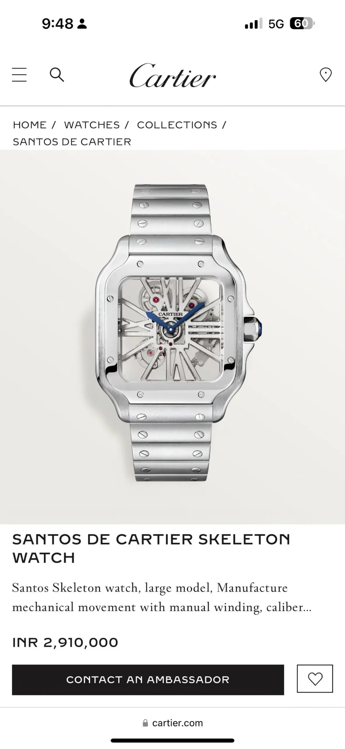 CARTIER SANTOS SKELETON 7AA ULTRA PREMIUM STAINLESS STEEL - Image 2