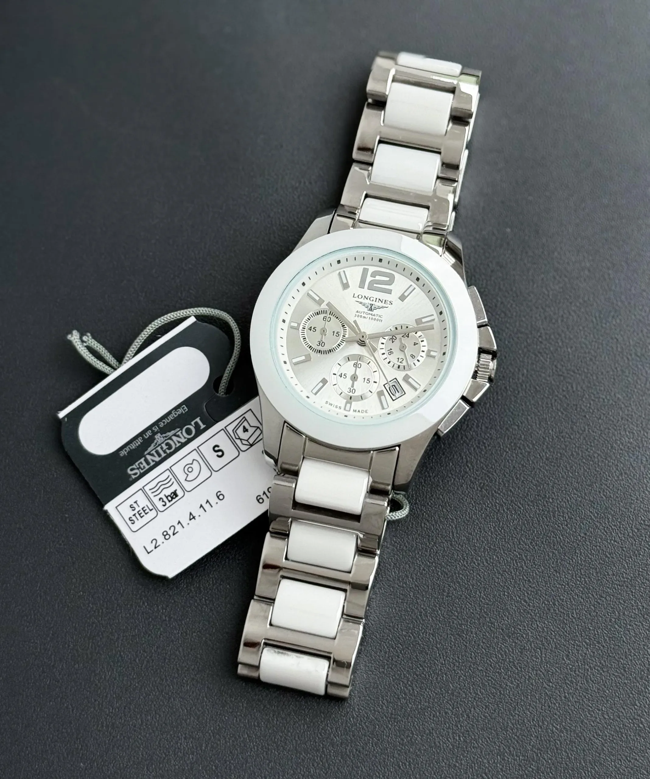 LONGINES WHITE DIAL & SILVER CERAMIC 7AAA PREMIUM - Image 2
