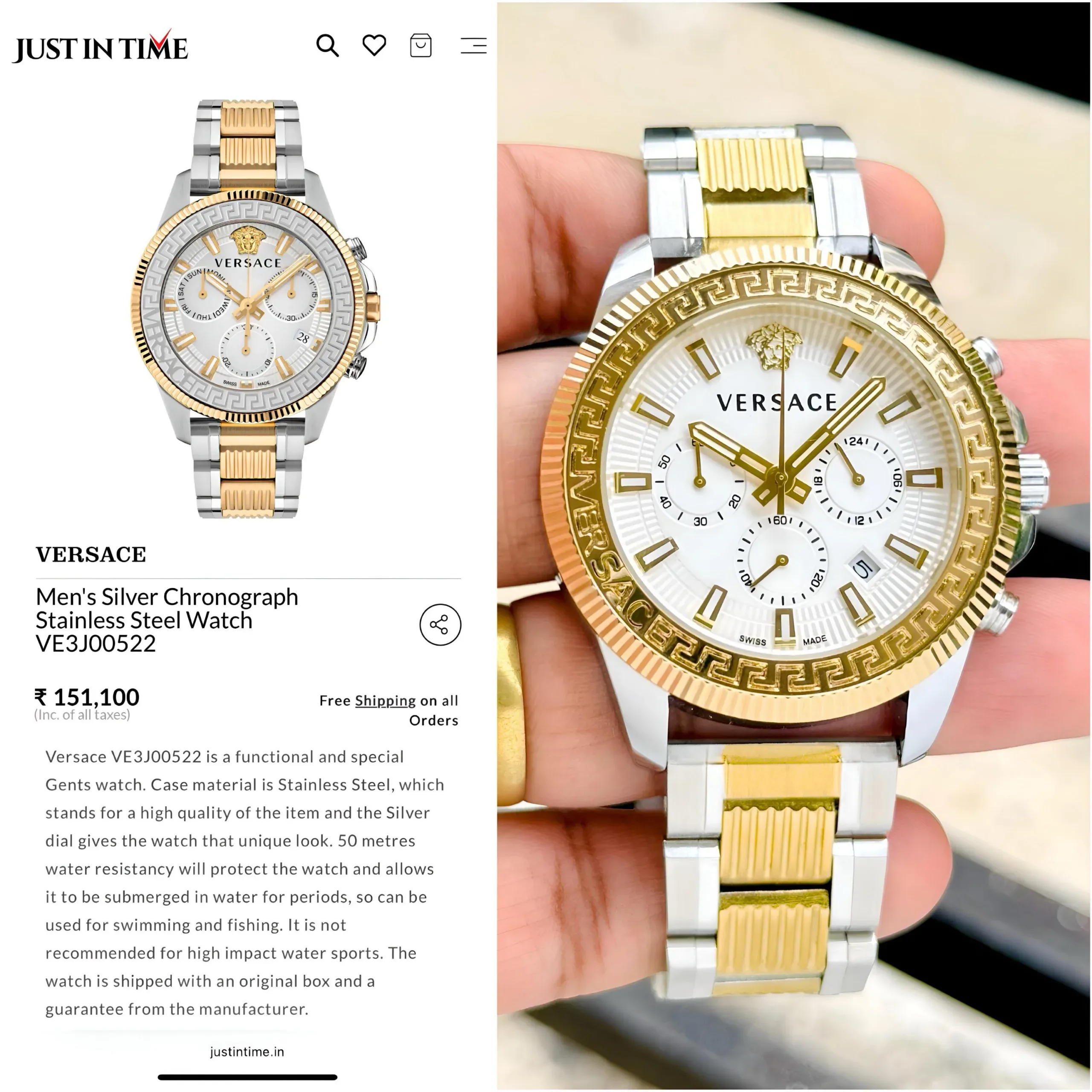 VERSACE GRECA CHRONOGRAPH 7AA PREMIUM WHITE DIAL - Image 3