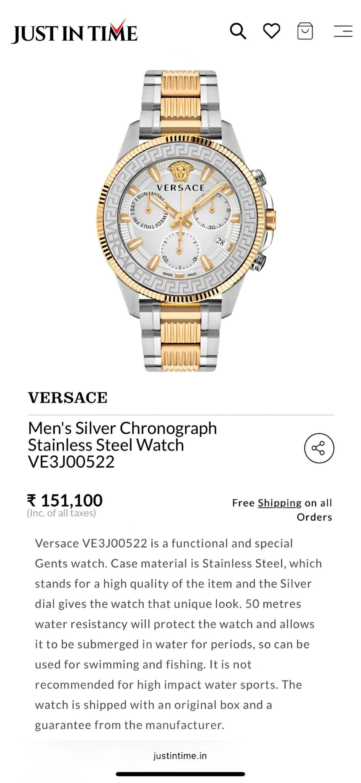 VERSACE GRECA CHRONOGRAPH 7AA PREMIUM WHITE DIAL - Image 2