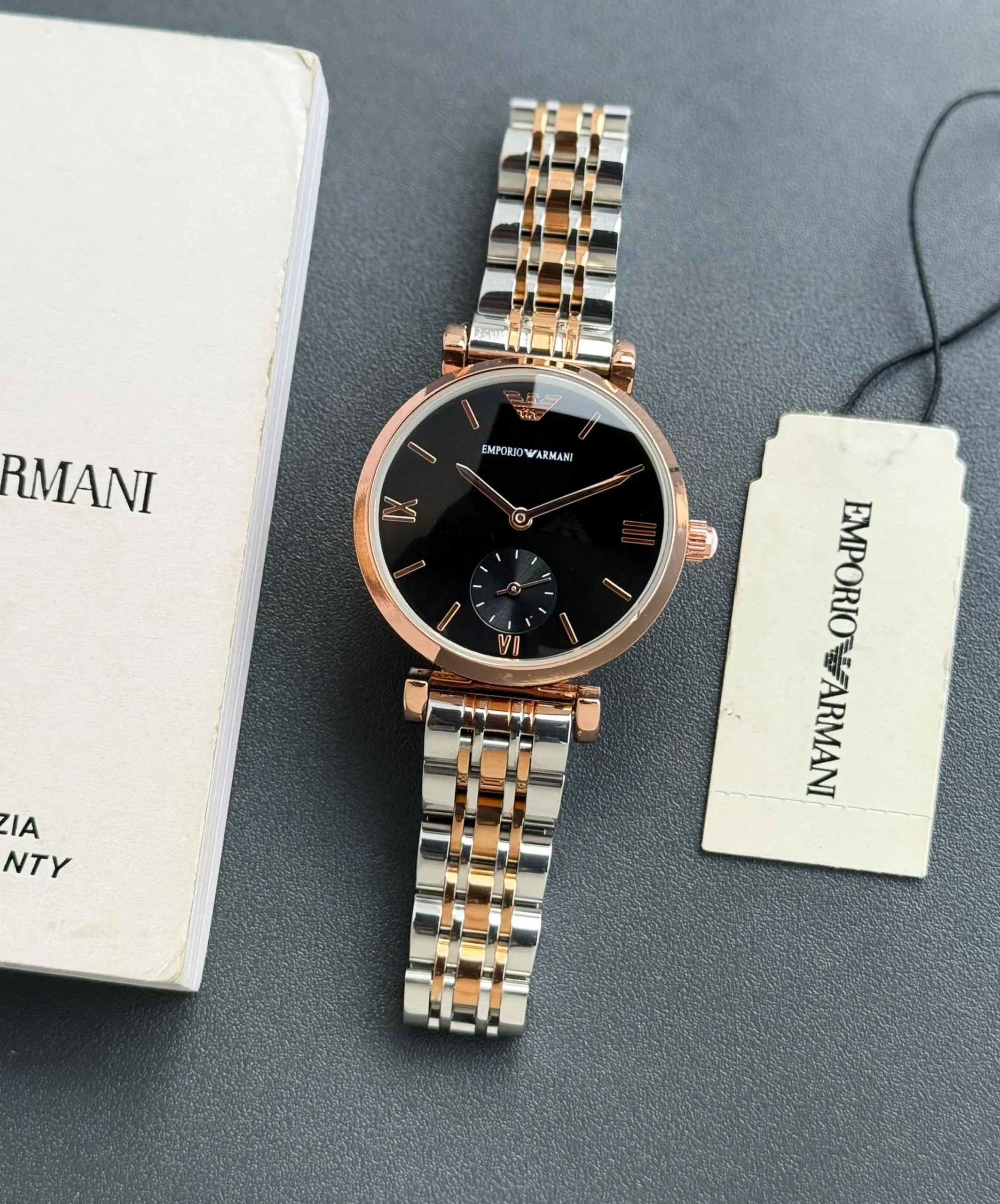 EMPORIO ARMANI STAINLESS STEEL SLIM BLACK DIAL - Image 3