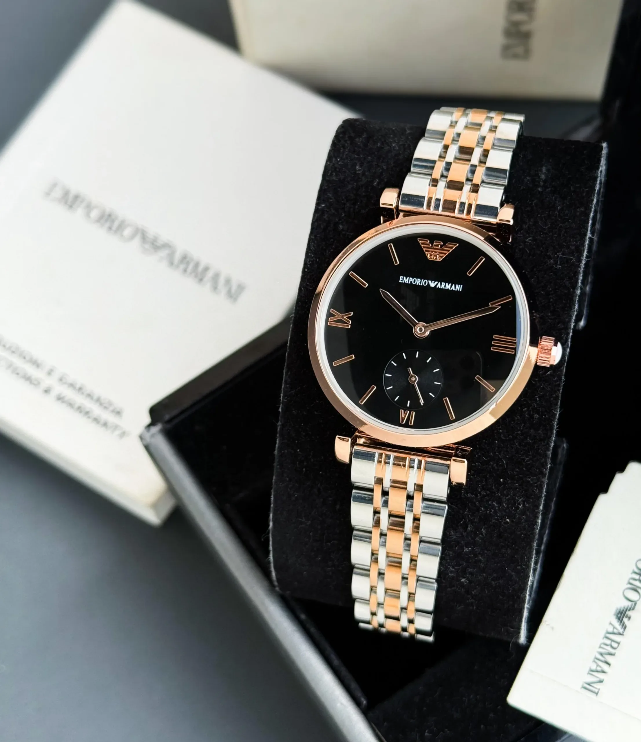 EMPORIO ARMANI STAINLESS STEEL SLIM BLACK DIAL - Image 1