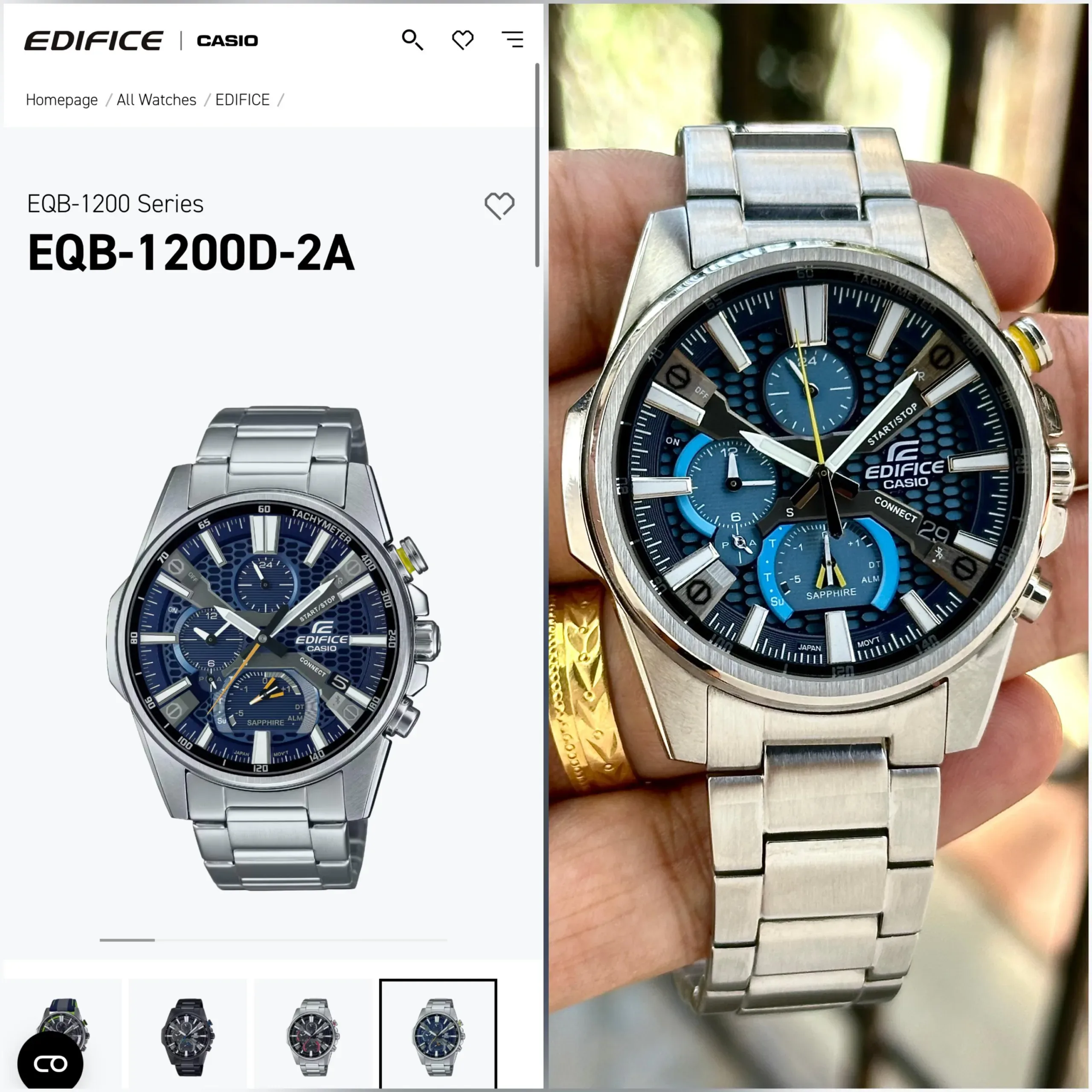 CASIO EDIFICE EQB-1200D-2A BLUE MULTI LAYER CHRONOGRAPH DIAL - Image 3