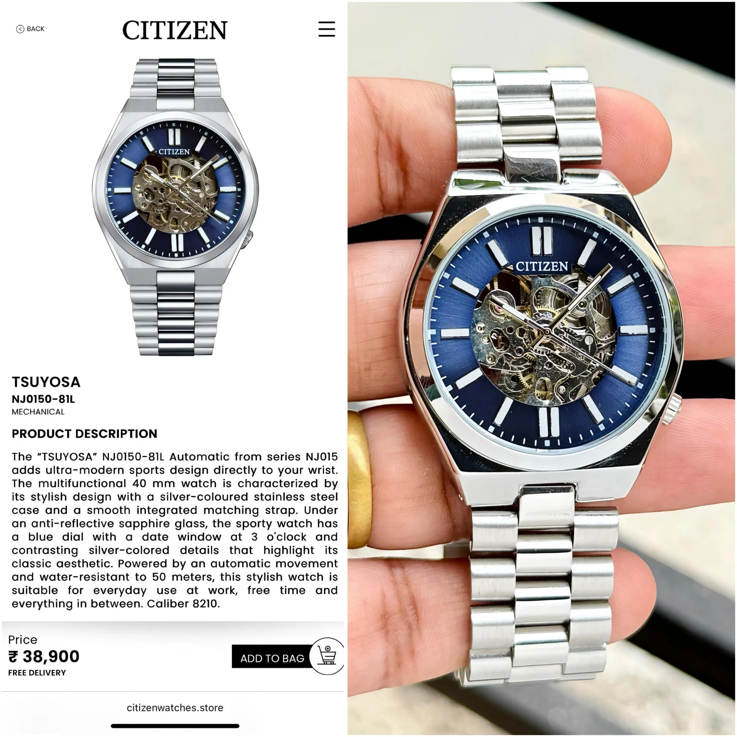 CITIZEN TSUYOSA AUTOMATIC BLUE OPEN HEART 7AA PREMIUM - Image 1