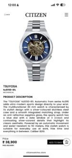CITIZEN TSUYOSA AUTOMATIC BLUE OPEN HEART 7AA PREMIUM - Image 2