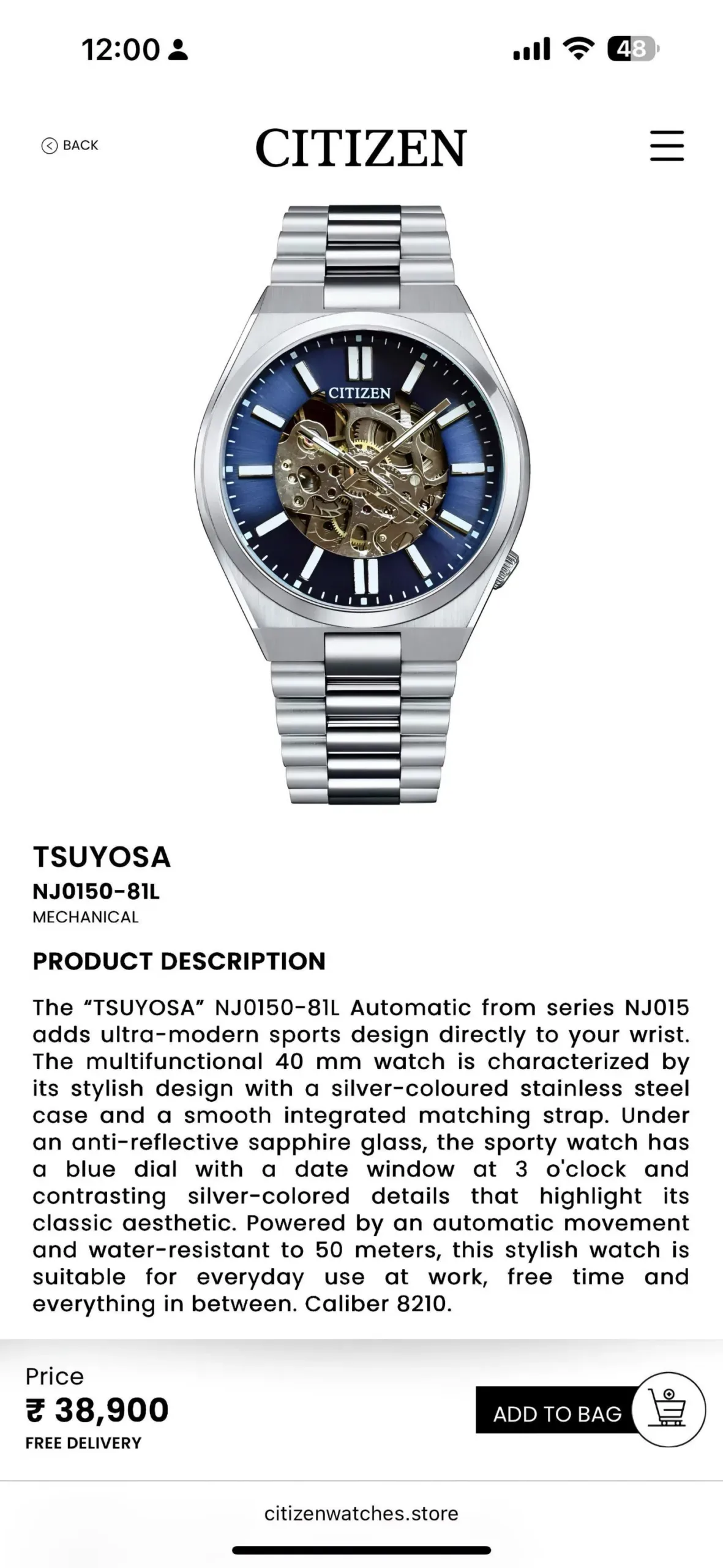 CITIZEN TSUYOSA AUTOMATIC BLUE OPEN HEART 7AA PREMIUM - Image 2