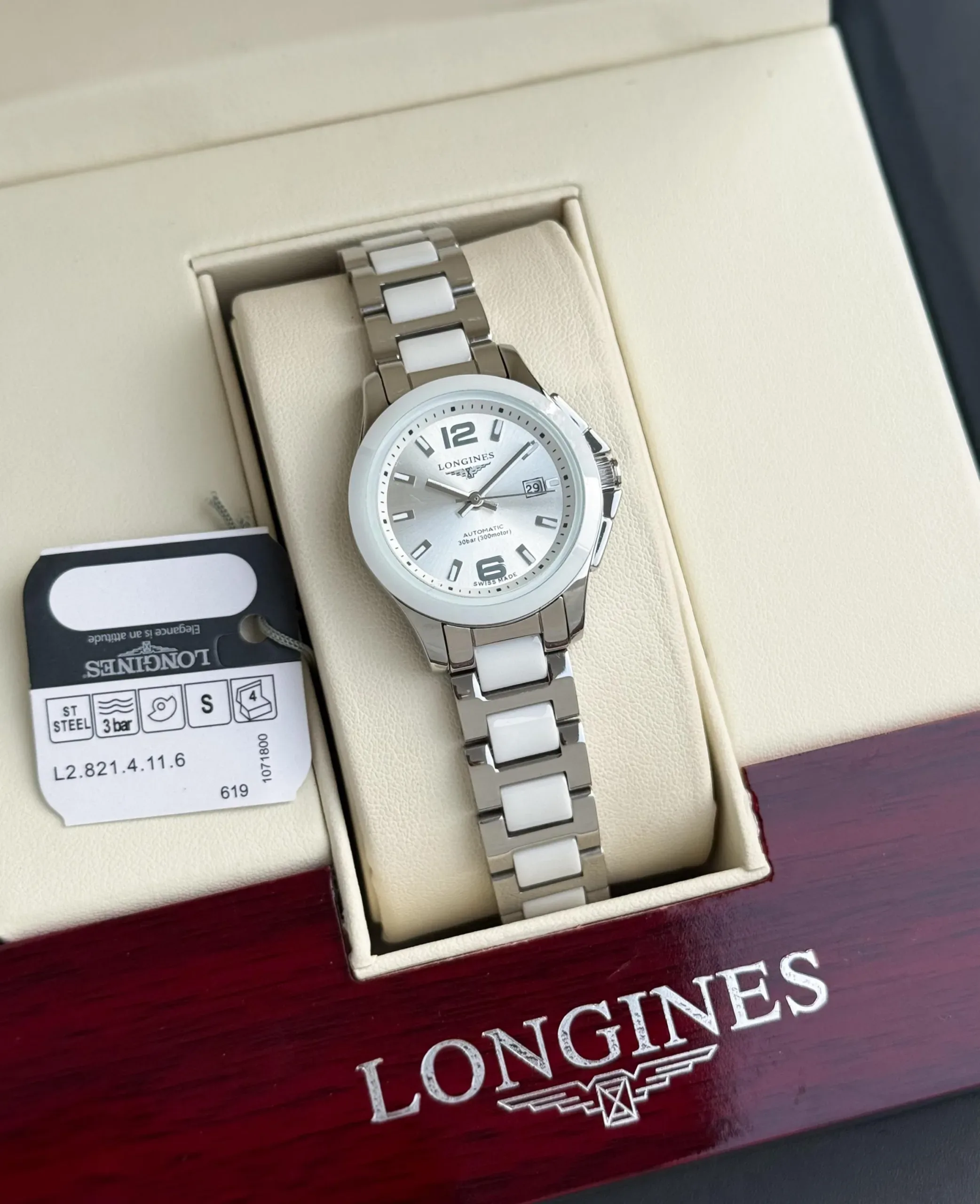 2025/12/IMG-20251205-WA0048-jpg.webp LONGINES ELEGANT CLASSIC 7AAA PREMIUM WHITE AND SILVER CERAMIC - Image 1