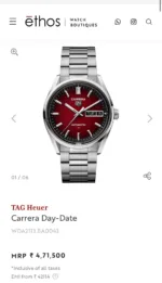 TAG HEUER CARRERA DAY-DATE AUTOMATIC RED DIAL - Image 4