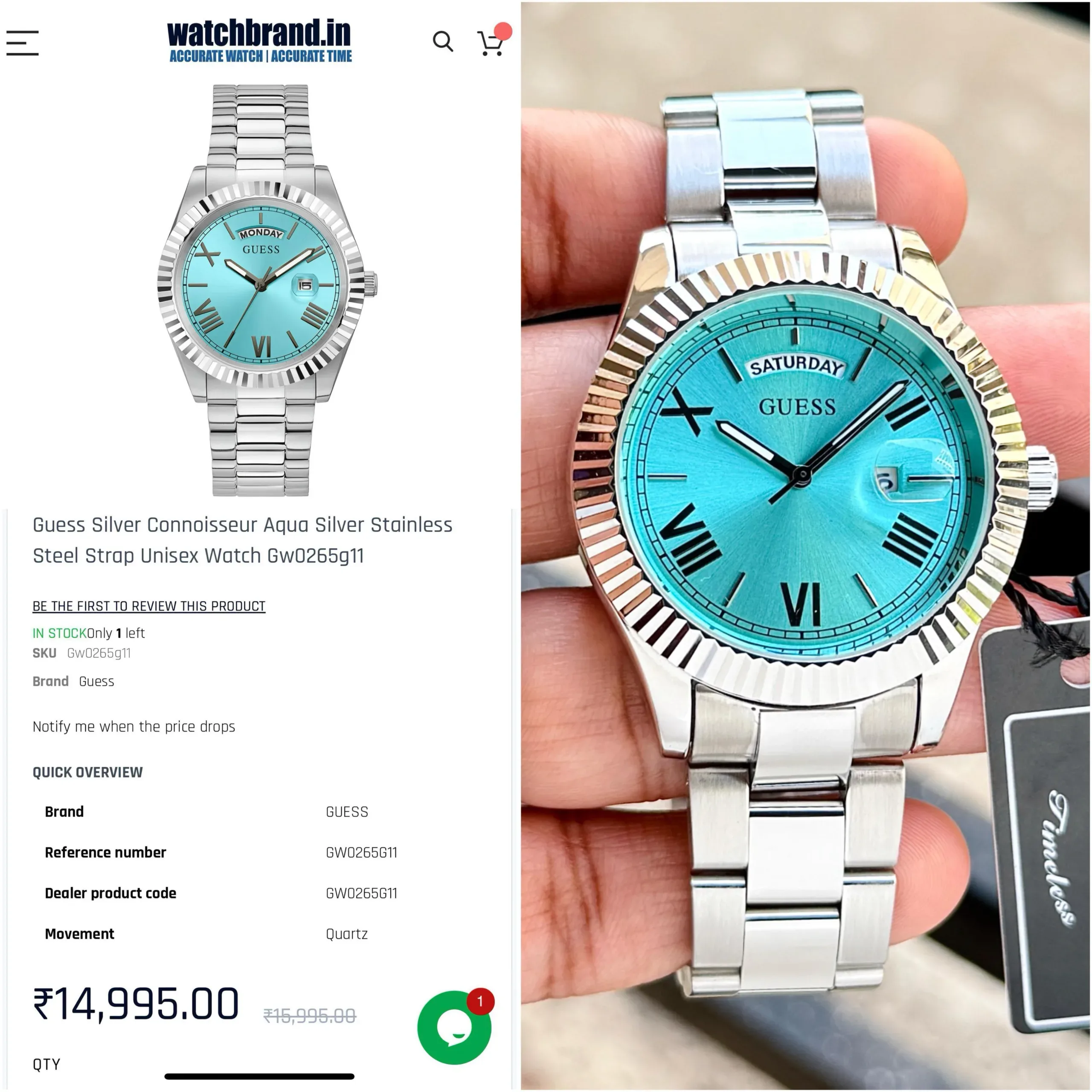 Guess Connoisseur Aqua Blue Dial - Image 3