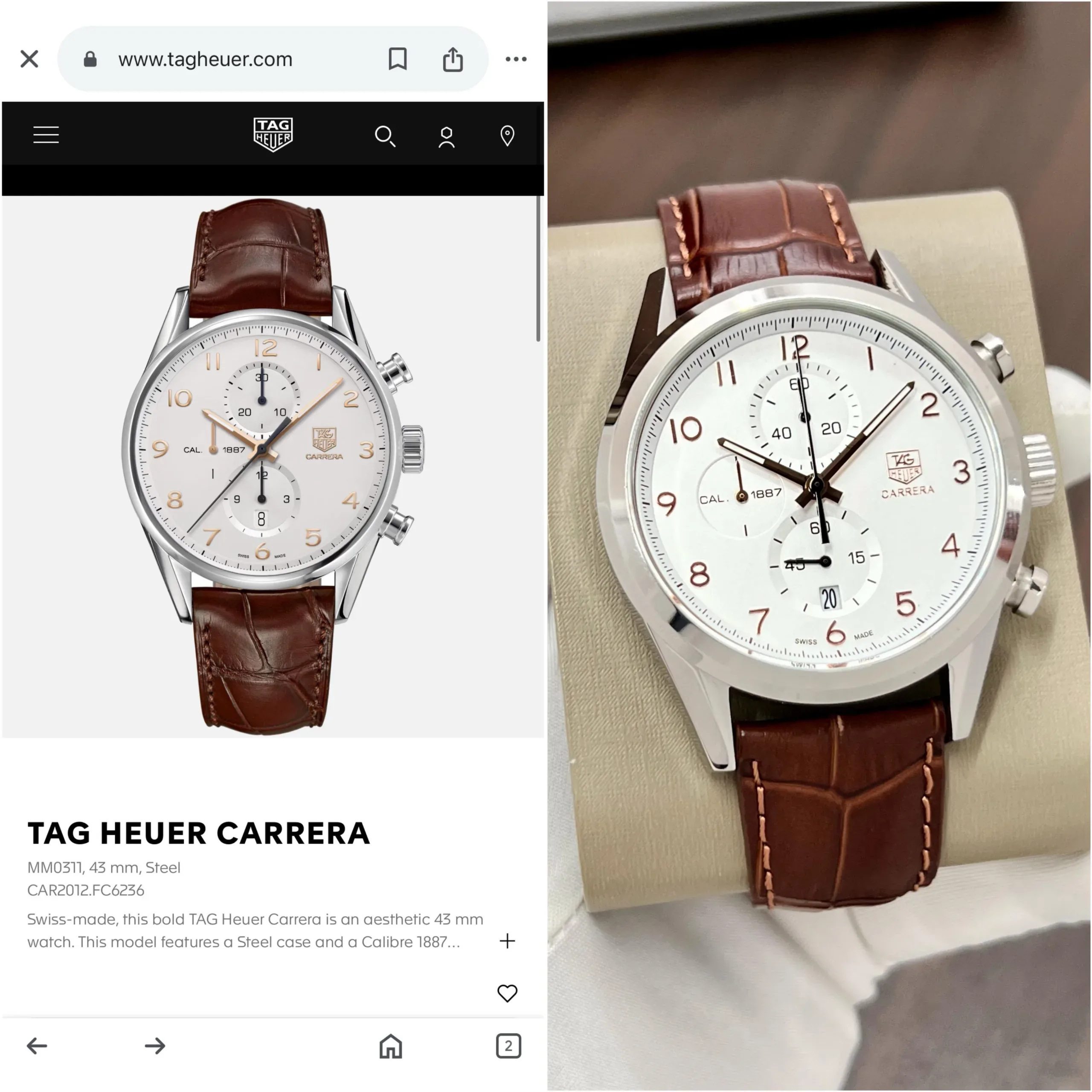 Tag Heuer Carrera Heritage 42mm White Dial - Image 3