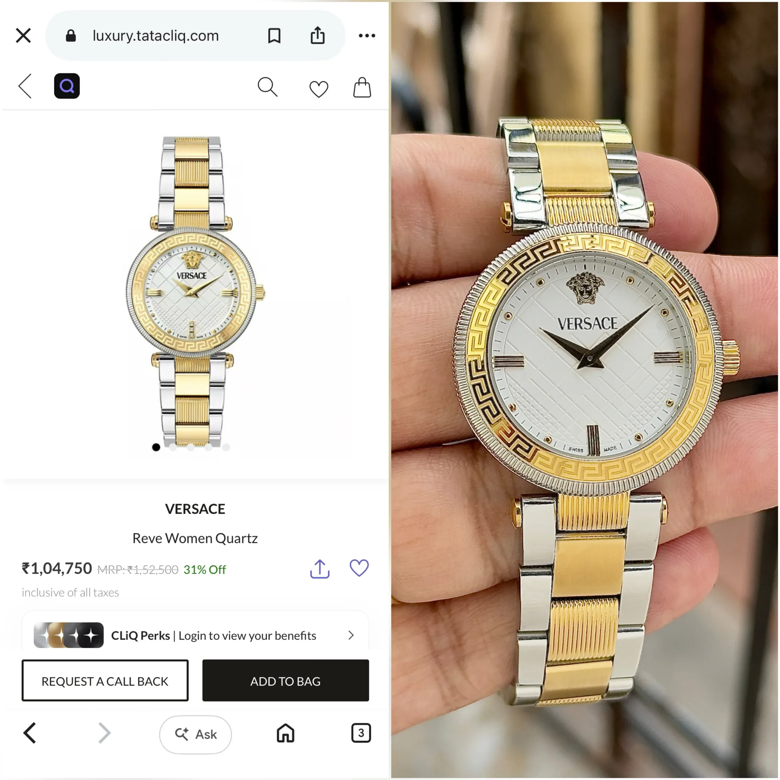 Versace Reve Series White Textured Dial - Image 2